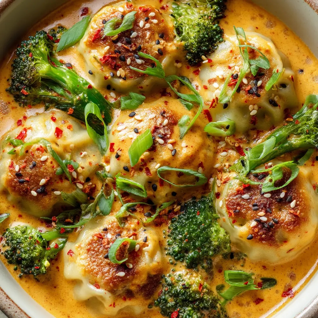 Oven-Baked Dumplings: The Ultimate Creamy Casserole Recipe 1 A serving of cheesy baked potstickers on a plate, showcasing the delicious and easy-to-make oven dumpling recipe.