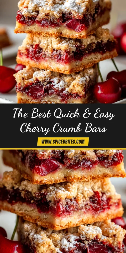 Cherry Crumb Bars: The Easiest, Most Buttery Recipe 3 A stack of three homemade cherry crumb bars with a buttery oat crumble topping, set on a rustic wooden board.