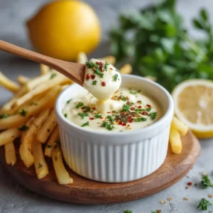 Garlic Aioli: The Only Recipe You'll Ever Need 3 A bowl of creamy garlic sauce, showcasing the texture of this homemade aioli. All the simple ingredients are laid out nearby.