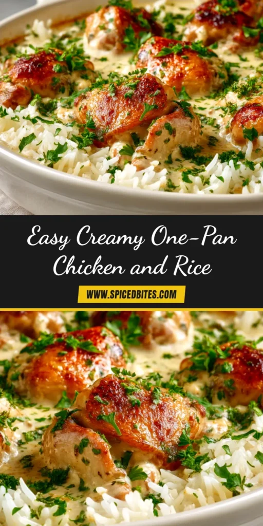 Creamy Smothered Chicken and Rice (The Ultimate One-Pan Dinner) 3 A top-down shot of Creamy Smothered Chicken and Rice in a skillet, garnished with fresh parsley. The perfect one-pan dinner idea.