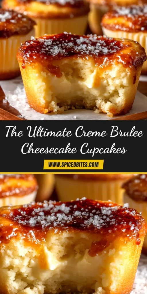 Creme Brulee Cheesecake Cupcakes: The Ultimate Dessert Mashup 3 A single Creme Brulee Cheesecake Cupcake on a small white plate, showing the crackly caramelized sugar topping and creamy cheesecake center.