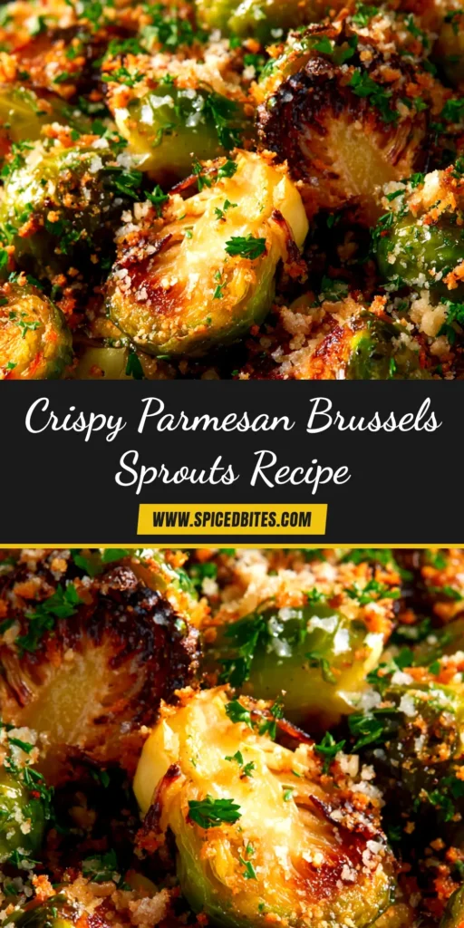 Crispy Parmesan Brussels Sprouts: The Ultimate Guide 3 A top-down view of perfectly Crispy Parmesan Brussels Sprouts in a white serving bowl, ready to be eaten. The sprouts are golden-brown and topped with savory cheese.