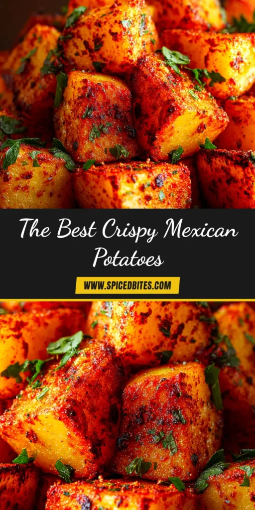 Mexican Potatoes: The Ultimate Crispy & Spicy Side Dish 3 A top-down view of a skillet filled with crispy, golden-brown Mexican potatoes, garnished with fresh cilantro and cotija cheese. The ultimate spicy side dish.