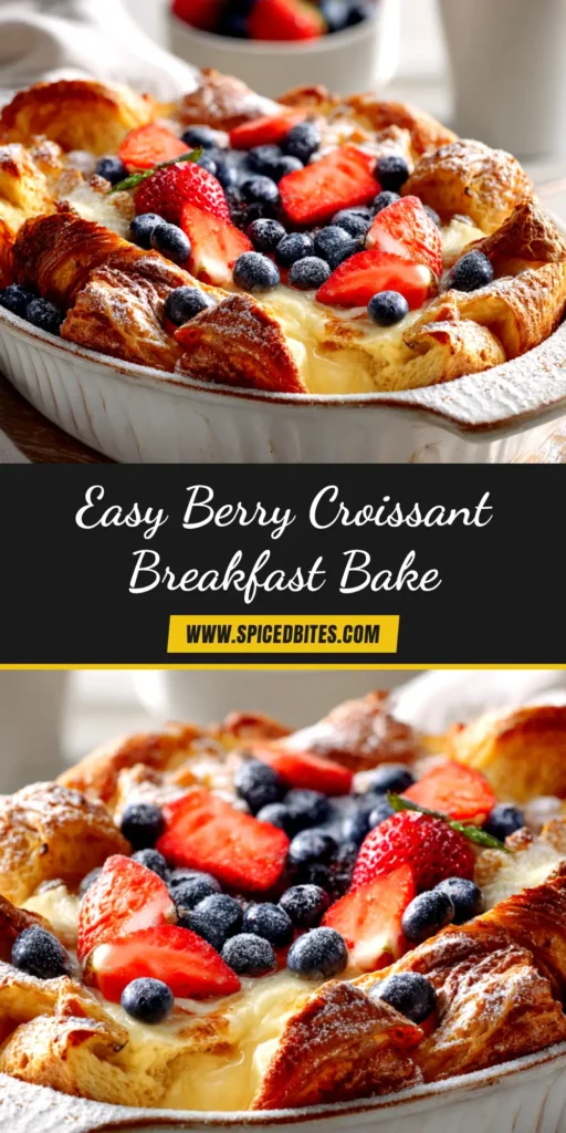Croissant Breakfast Casserole (The Ultimate Make-Ahead Recipe) 3 An overhead shot of a golden-brown croissant breakfast casserole in a white baking dish, garnished with fresh chives. One slice has been removed, showing the layers of croissant, egg, and sausage.