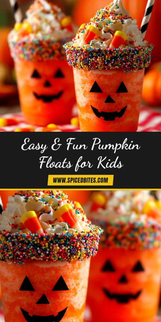 Pumpkin Floats: The Ultimate Easy Fall Treat 3 A tall glass filled with a creamy Pumpkin Float, topped with whipped cream and a sprinkle of cinnamon, against a festive autumn background.