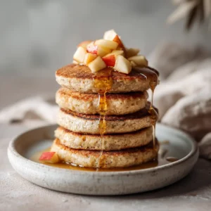 Healthy Oatmeal Apple Pancakes (Fluffy & Easy!) 4 A beautiful stack of fluffy apple oatmeal pancakes, garnished with a pat of butter and a sprinkle of cinnamon, showcasing their perfect texture.