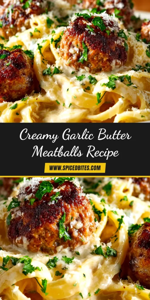 Garlic Butter Meatballs: The Ultimate Recipe for Dinner Tonight 3 A close-up overhead shot of garlic butter meatballs in a creamy sauce in a skillet, garnished with fresh parsley. The perfect appetizer or dinner idea.