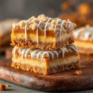 Butterscotch Bars Recipe (The Ultimate Chewy & Easy Guide) 3 Two homemade butterscotch bars stacked, showing their dense and chewy texture. This is a simple brown sugar blondies recipe.