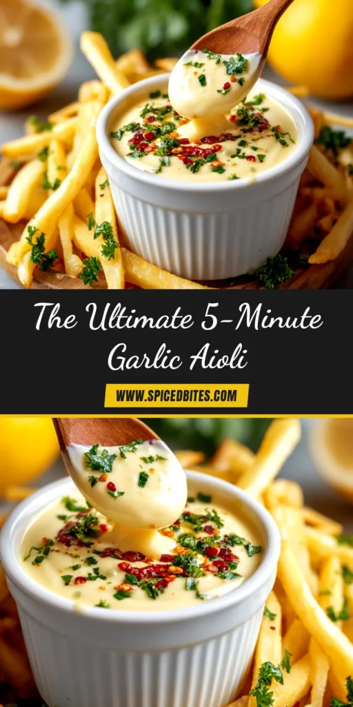 Garlic Aioli: The Only Recipe You'll Ever Need 4 A close-up shot of creamy, homemade garlic aioli in a white bowl, garnished with fresh herbs. This easy garlic aioli recipe is perfect for dips and spreads.