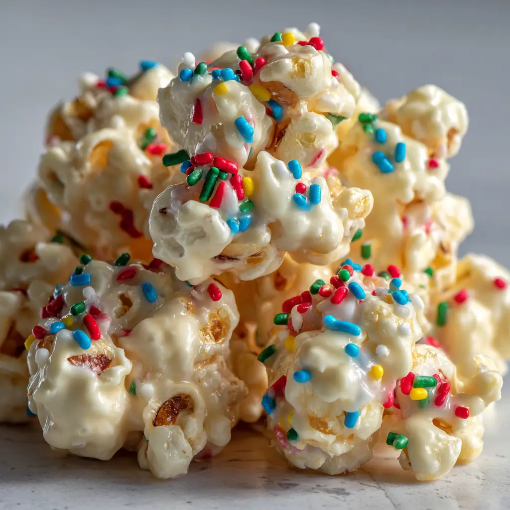 Almond Bark Puffcorn: The Easiest, Most Addictive Snack You'll Ever Make 1 A handful of almond bark puffcorn being held, illustrating its light and airy nature, ready to be eaten.