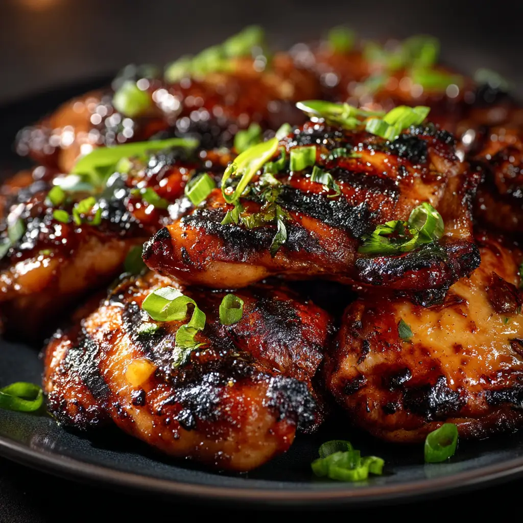 A piece of juicy Huli Huli chicken being lifted with a fork, revealing the tender meat under the savory Huli Huli sauce.