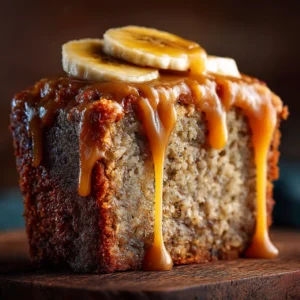 Dulce de Leche Banana Bread: The Ultimate Swirled Treat 4 An extreme close-up shot of a thick slice of moist banana bread, highlighting the tender crumb and the rich, gooey texture of the dulce de leche swirl.