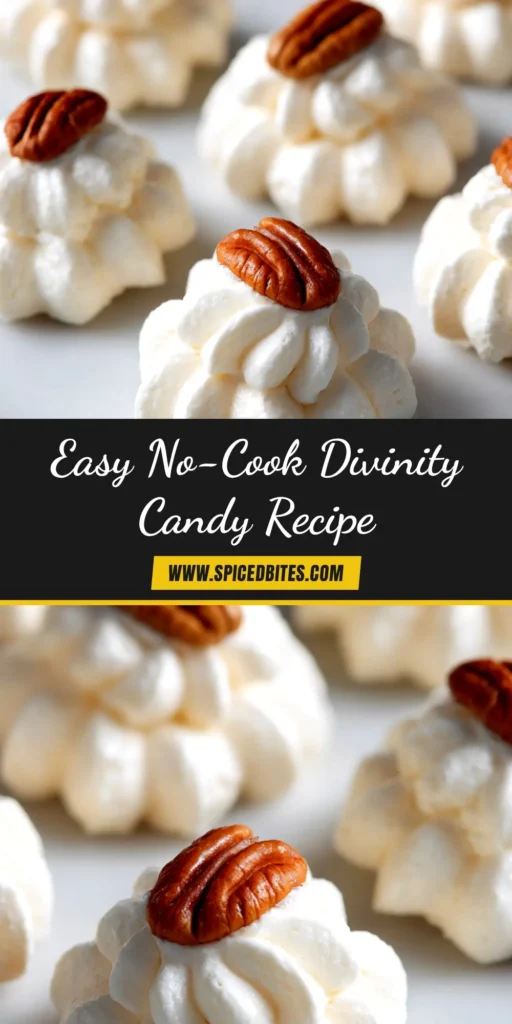 No-Cook Divinity: The Easiest, Foolproof Recipe 4 A wooden board topped with pieces of fluffy, white no-cook divinity candy, ready to be served. The perfect easy, no-fail divinity recipe.