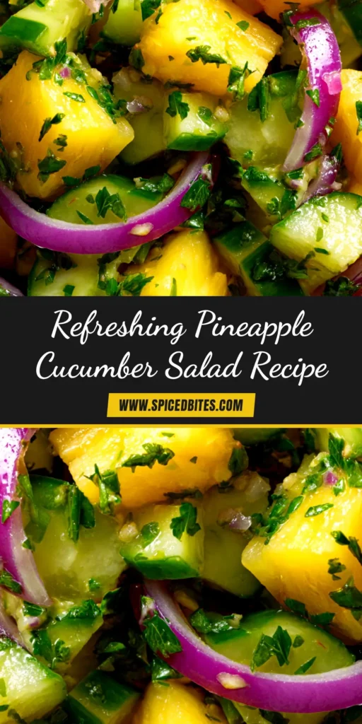 Pineapple Cucumber Salad (Quick & Refreshing Recipe!) 4 A vibrant Pineapple Cucumber Salad in a white serving bowl, garnished with fresh cilantro. The perfect quick and refreshing summer side dish recipe.