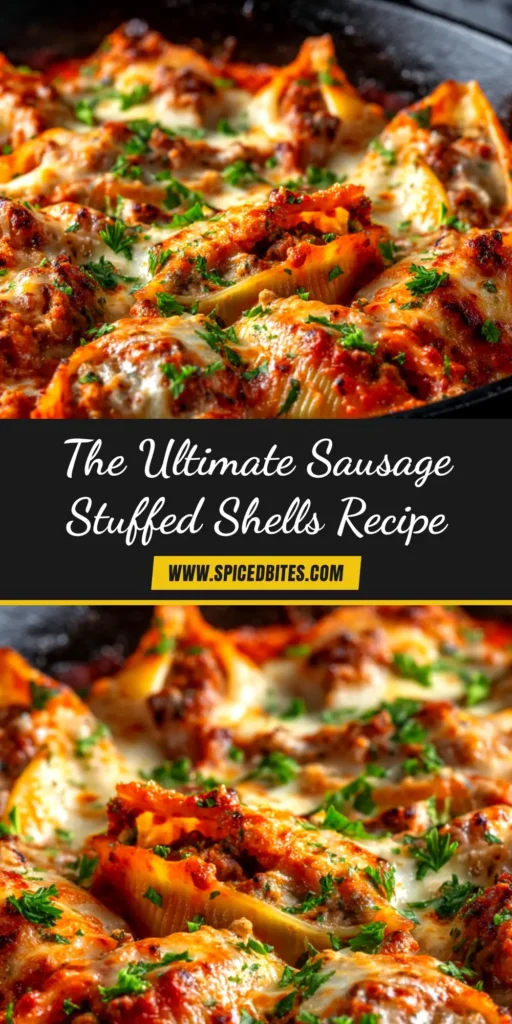 Sausage Stuffed Shells with Ricotta and Marinara 4 A close-up shot of cheesy Sausage Stuffed Shells in a baking dish, topped with fresh parsley. The perfect baked pasta dinner idea for families.