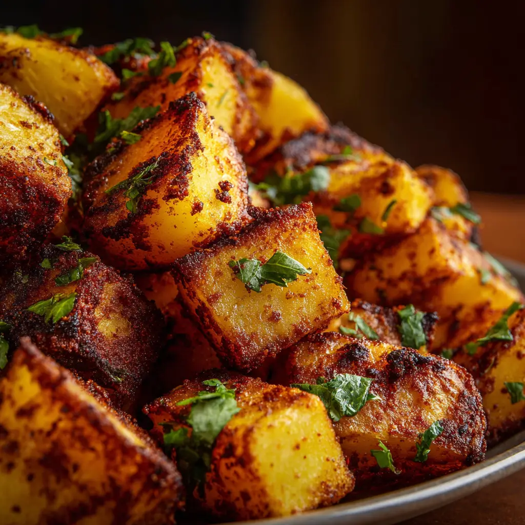 Mexican Potatoes: The Ultimate Crispy & Spicy Side Dish 1 A bowl of seasoned potato cubes ready for roasting, showcasing the rich, red Mexican spice blend coating each piece.