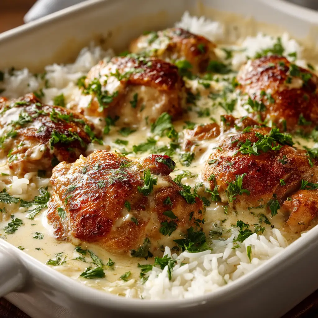Creamy Smothered Chicken and Rice (The Ultimate One-Pan Dinner) 1 A spoonful of the southern smothered chicken and rice being lifted from the skillet, showcasing its delicious, creamy consistency.