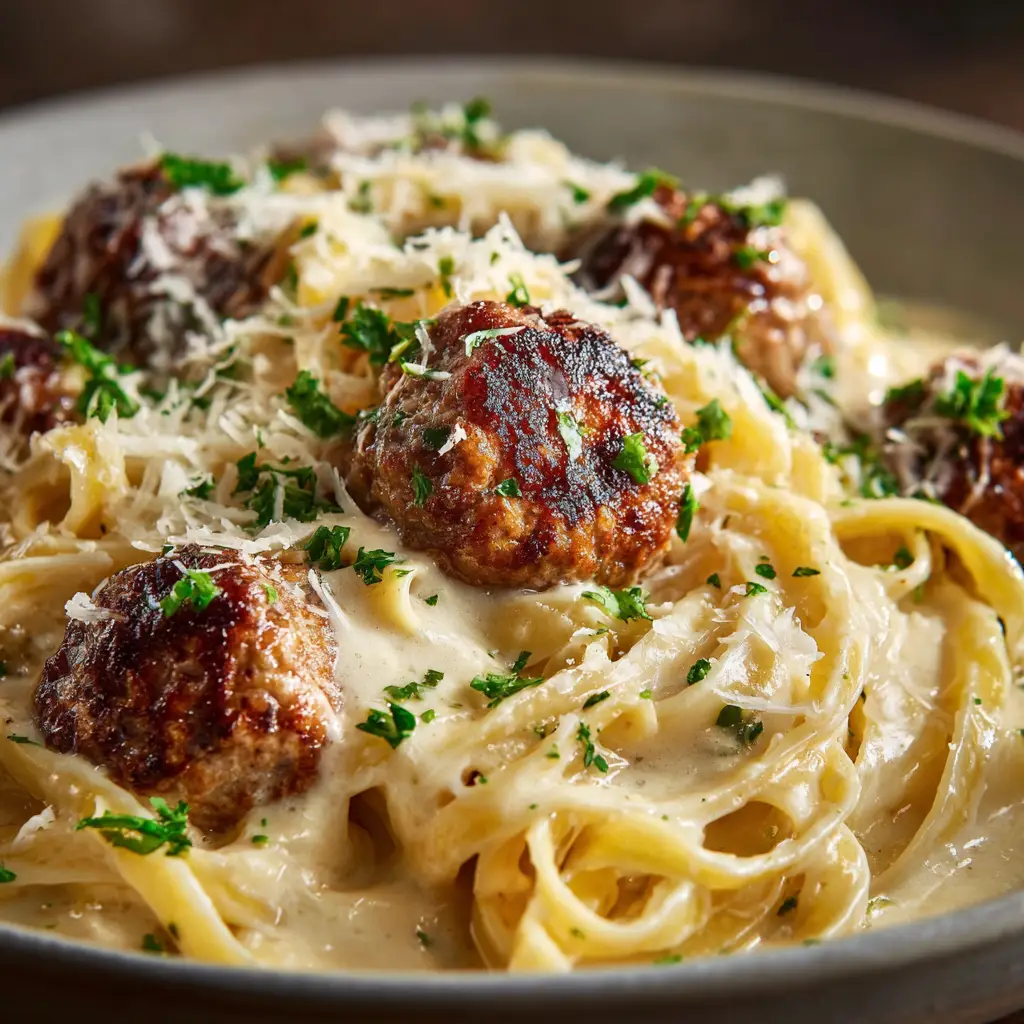 Garlic Butter Meatballs: The Ultimate Recipe for Dinner Tonight 1 A serving of garlic butter meatballs being lifted from a skillet with a spoon, showing the rich texture of the sauce.