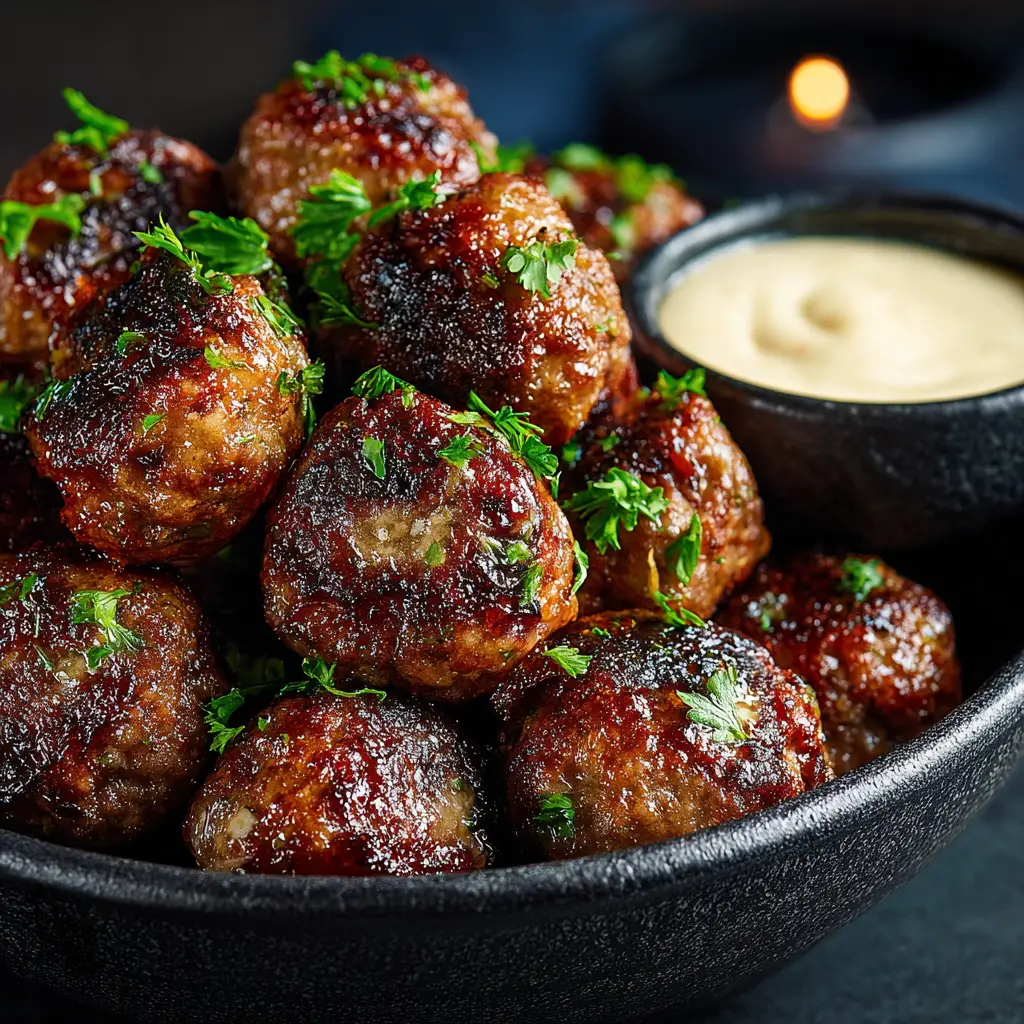 Garlic Butter Meatballs (The Only Recipe You'll Ever Need) 1 A skillet full of cooked garlic butter meatballs being tossed in the glossy, herb-flecked garlic butter sauce.