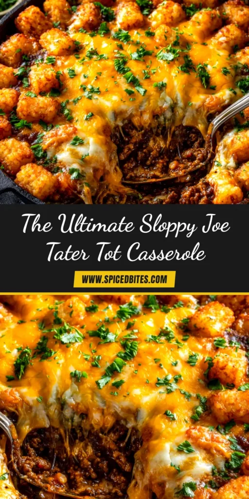 Sloppy Joe Tater Tot Casserole: The Ultimate Comfort Food Mashup 3 A delicious Sloppy Joe Tater Tot Casserole in a white baking dish, showing the cheesy, crispy tater tot topping over a savory ground beef filling.