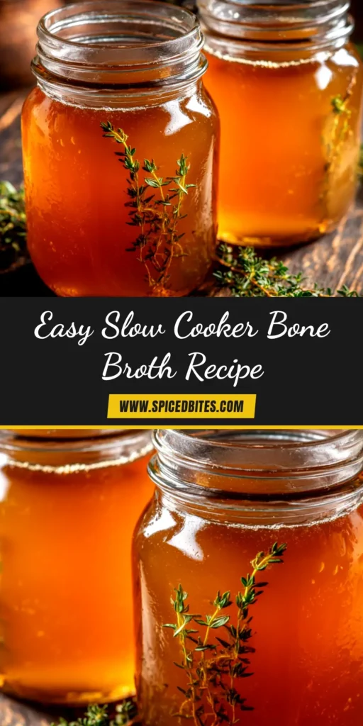 Slow Cooker Bone Broth: The Ultimate Guide to a Rich, Gelatinous Elixir 3 An overhead shot of rich, golden slow cooker bone broth in a measuring cup, surrounded by aromatic vegetables and beef bones.
