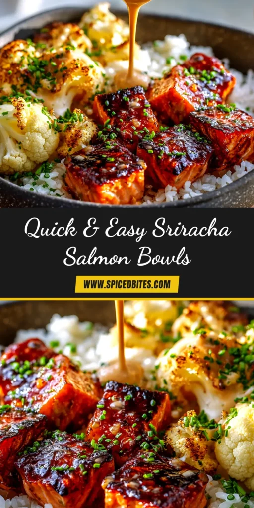 Sriracha Honey Salmon Bowls: The Perfect 20-Minute Weeknight Meal 3 A vibrant overhead shot of Sriracha Honey Salmon Bowls, featuring a perfectly glazed salmon fillet on a bed of rice with avocado, cucumber, and edamame, garnished with sesame seeds.