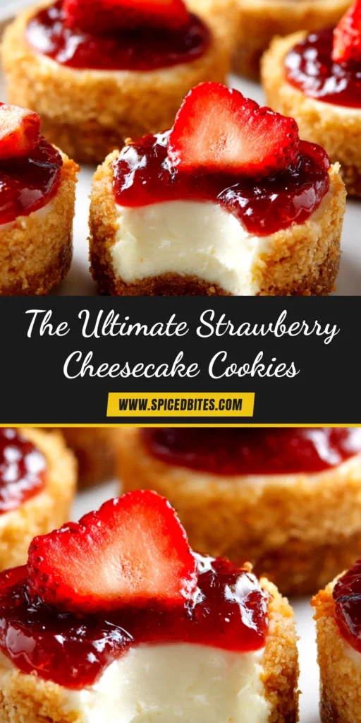 Strawberry Cheesecake Cookies: The Ultimate Soft & Chewy Treat 3 A close-up of soft and chewy Strawberry Cheesecake Cookies on a cooling rack. One cookie is broken in half to show the creamy cheesecake filling inside, with a fresh strawberry garnish.