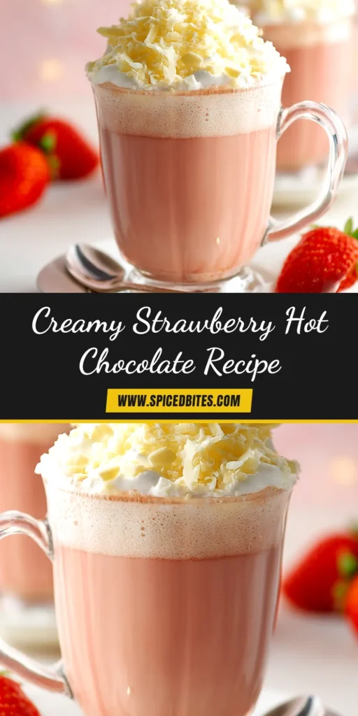Strawberry Hot Chocolate: A Creamy, Dreamy Valentine's Treat 3 A cozy mug of creamy Strawberry Hot Chocolate topped with whipped cream and fresh strawberry slices, perfect for a Valentine's Day treat.