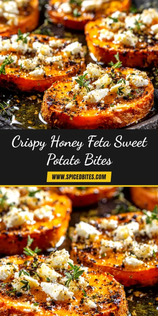 A top-down view of a platter of roasted sweet potato appetizer bites, topped with white goat cheese, red cranberries, and green herbs.