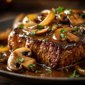 Crock Pot Cube Steak: The Ultimate Tender & Savory Recipe 4 An extreme close-up of a tender cube steak, showing the rich texture of the meat and savory gravy.