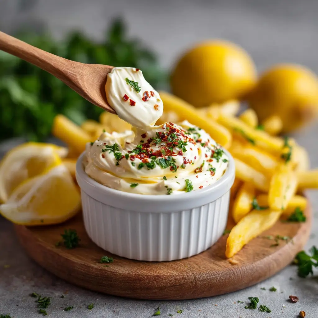 Garlic Aioli: The Only Recipe You'll Ever Need 1 A side view of the thick, from-scratch aioli, demonstrating the perfect emulsion achieved with this easy recipe.
