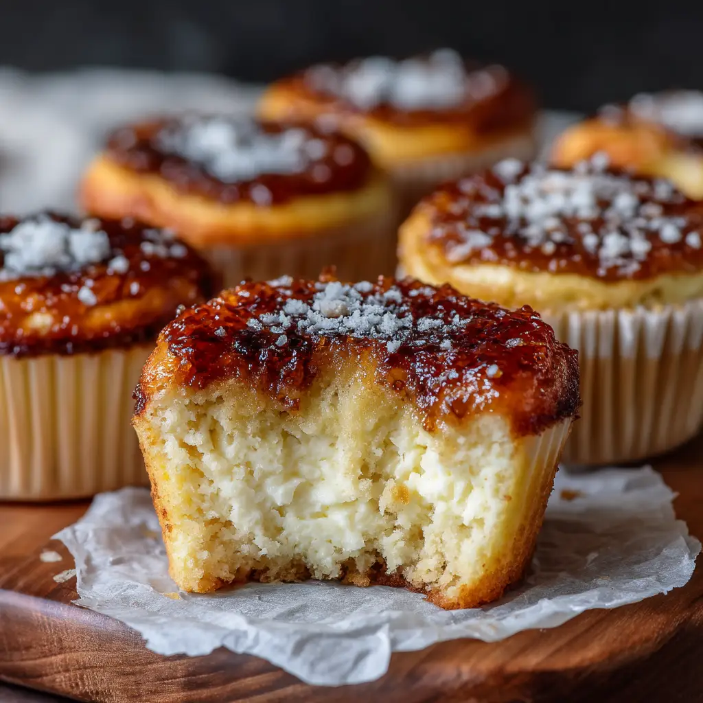 Creme Brulee Cheesecake Cupcakes: The Ultimate Dessert Mashup 1 A close-up action shot of a kitchen torch caramelizing the sugar on top of a creme brulee cheesecake cupcake.