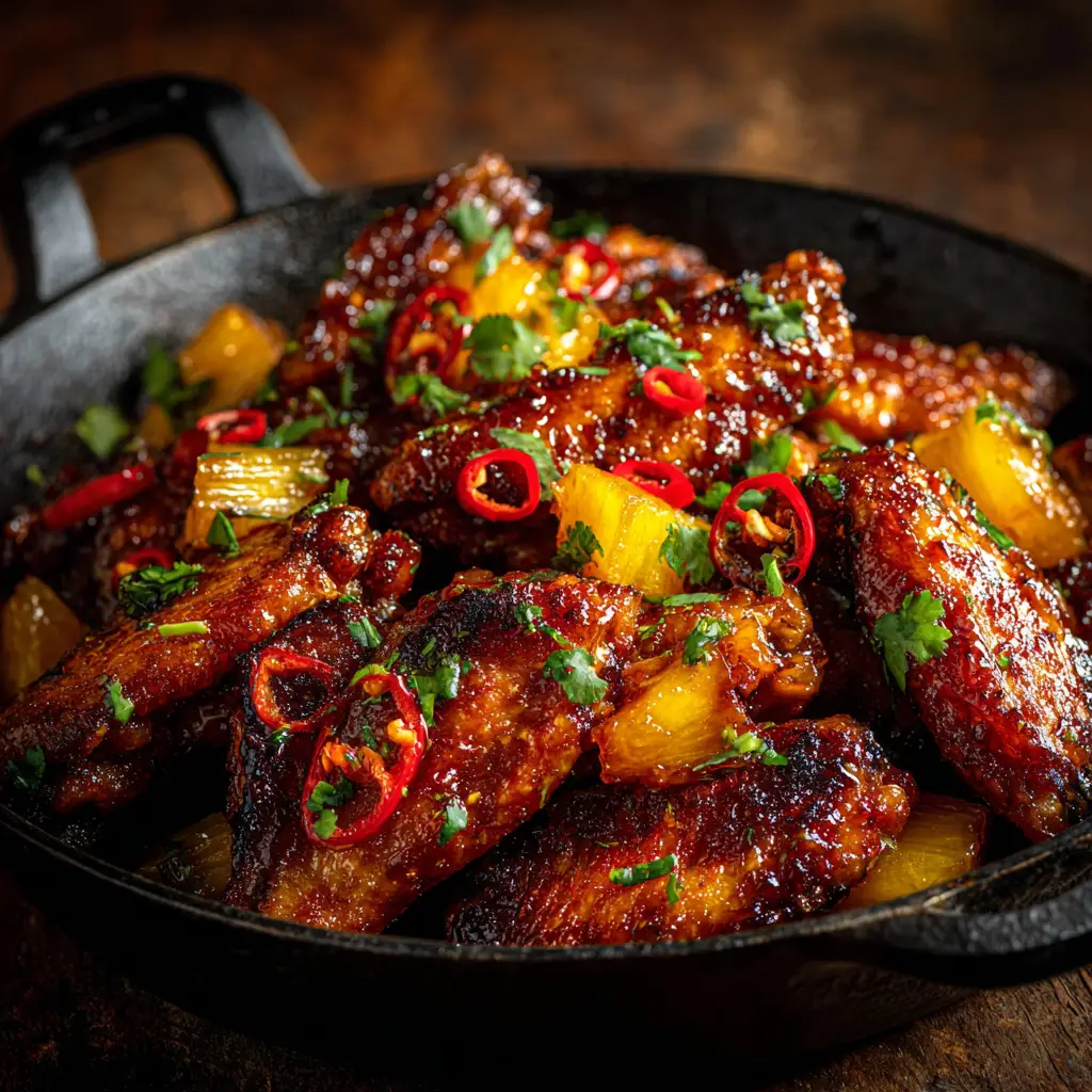Pineapple Cowboy Candy Chicken Wings: Sweet, Spicy & Sticky! 1 A bowl of finished Pineapple Cowboy Candy Chicken Wings being tossed in the sweet and spicy glaze.