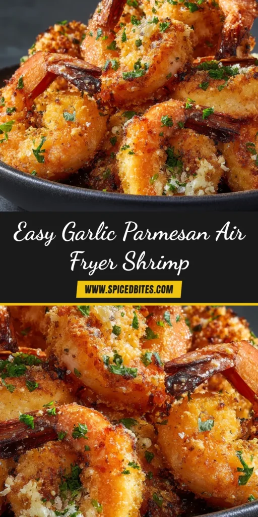 Air Fryer Garlic Parmesan Shrimp (Crispy, Juicy & Ready in 10 Mins!) 3 A top-down view of crispy Air Fryer Garlic Parmesan Shrimp in a white bowl, garnished with fresh parsley and a lemon wedge.