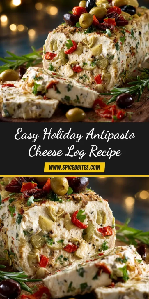 Antipasto Cream Cheese Log (The Ultimate Party Appetizer) 3 A festive Antipasto Cream Cheese Log coated in fresh parsley and nuts, shown sliced on a platter with crackers. The perfect easy party appetizer recipe.