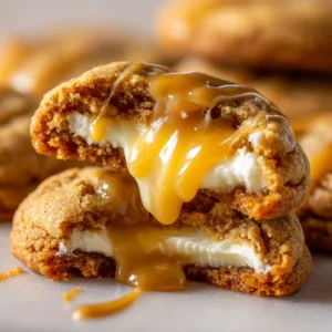 Caramel Cheesecake Cookies: The Ultimate Gooey-Centered Treat 4 A close-up of a single golden-brown Caramel Cheesecake Cookie resting on a piece of parchment paper, showing its perfectly baked texture.