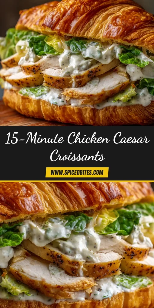 Chicken Caesar Croissant Sandwich: The Ultimate 20-Minute Lunch 3 An overhead shot of a delicious Chicken Caesar Croissant Sandwich on a plate, showing the creamy filling and flaky croissant.