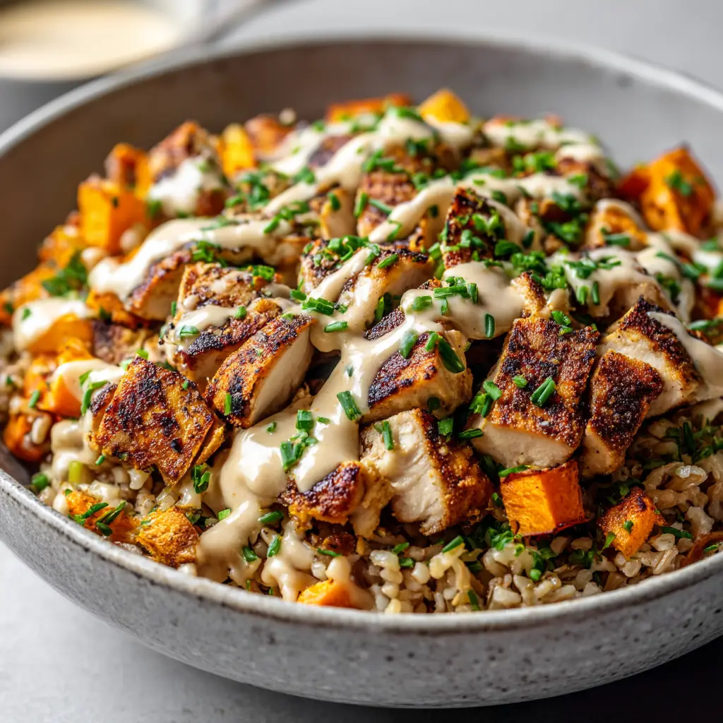Chicken and Sweet Potato Rice Bowl: Your New Weeknight Favorite 1 A lifestyle shot of the chicken and sweet potato meal prep bowls ready to be stored, showing how easy it is to prepare this recipe ahead of time.