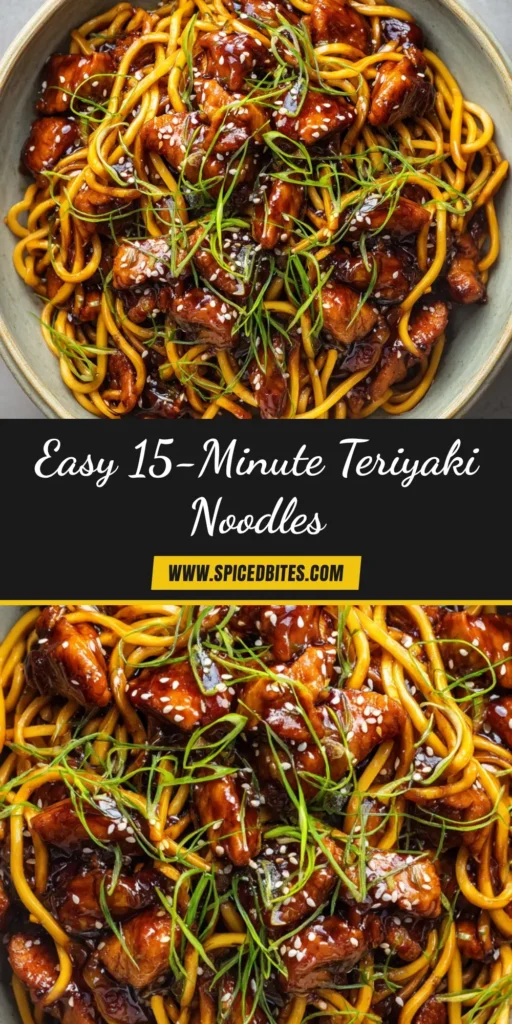 Chicken Teriyaki Noodles (30-Minute Recipe) 3 A close-up shot of a bowl of delicious Chicken Teriyaki Noodles, garnished with sesame seeds and green onions.