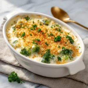 Broccoli Casserole: The Ultimate Cheesy & Creamy Recipe 4 A close-up shot of a scoop of creamy broccoli bake on a spatula, being lifted from the casserole dish, highlighting the cheesy texture.