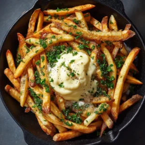 An overhead view of a black bowl filled with creamy homemade garlic aioli, showing its rich and smooth texture.