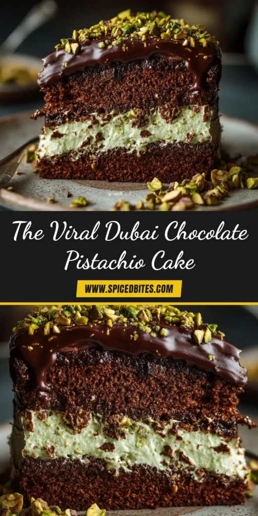 Dubai Chocolate Pistachio Cake (The Viral Recipe Everyone's Talking About) 3 An overhead shot of the viral Dubai Chocolate Pistachio Cake, broken open to show the crunchy kataifi and creamy pistachio filling inside a crisp chocolate shell.