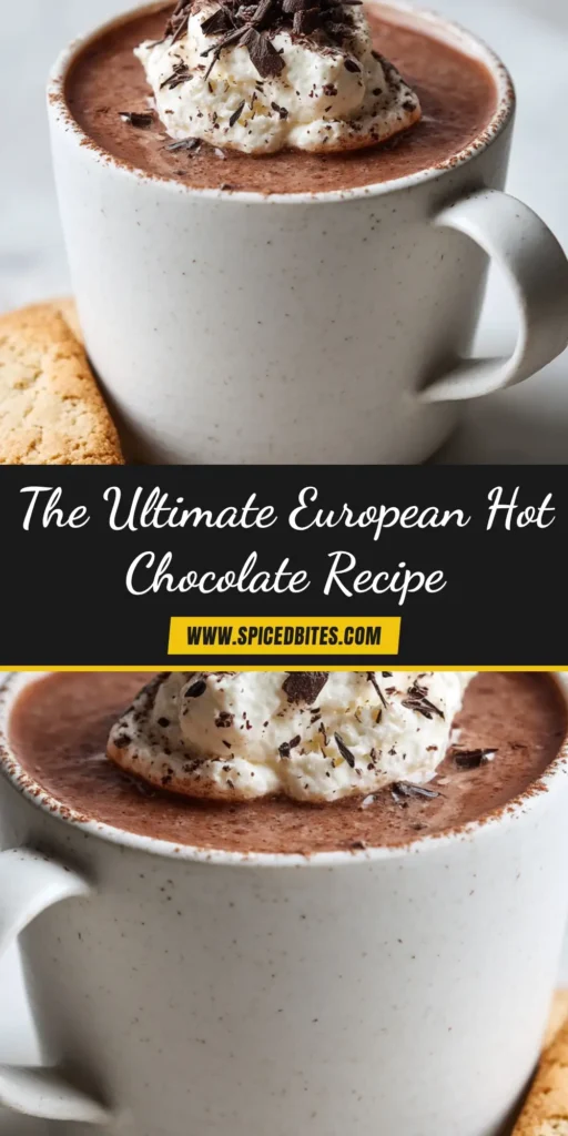 European Hot Chocolate: The Ultimate Guide to Rich, Thick Sipping Chocolate 3 An overhead shot of two mugs filled with thick, rich European hot chocolate, garnished with whipped cream and chocolate shavings, ready to be enjoyed.