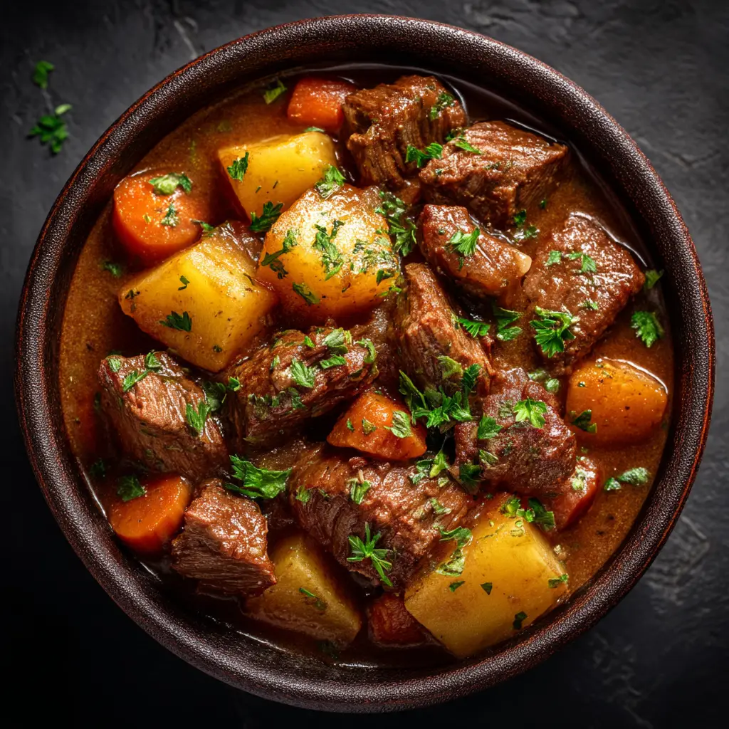 Crockpot Beef Stew (The Ultimate Cozy Recipe) 1 A beautiful bowl of the finished crockpot beef stew, garnished with fresh parsley for a pop of color.