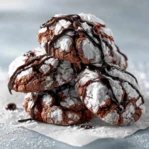 Chocolate Crinkle Cookies Recipe (The Ultimate Fudgy Guide) 4 A stack of homemade fudgy chocolate crinkle cookies, showcasing their cracked powdered sugar tops and rich, dark color.