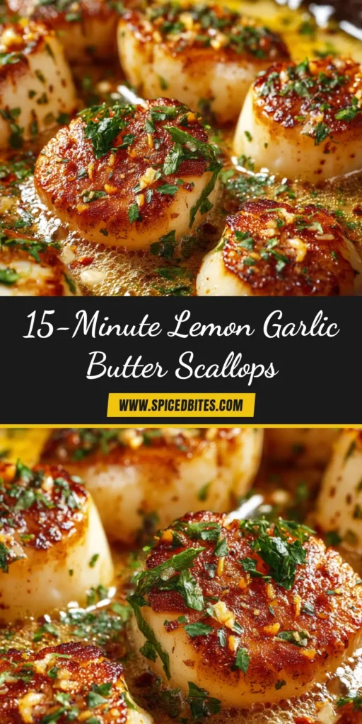 A top-down view of Garlic Lemon Butter Seared Scallops in a cast-iron skillet, garnished with fresh parsley. The perfect 10-minute seafood dinner.