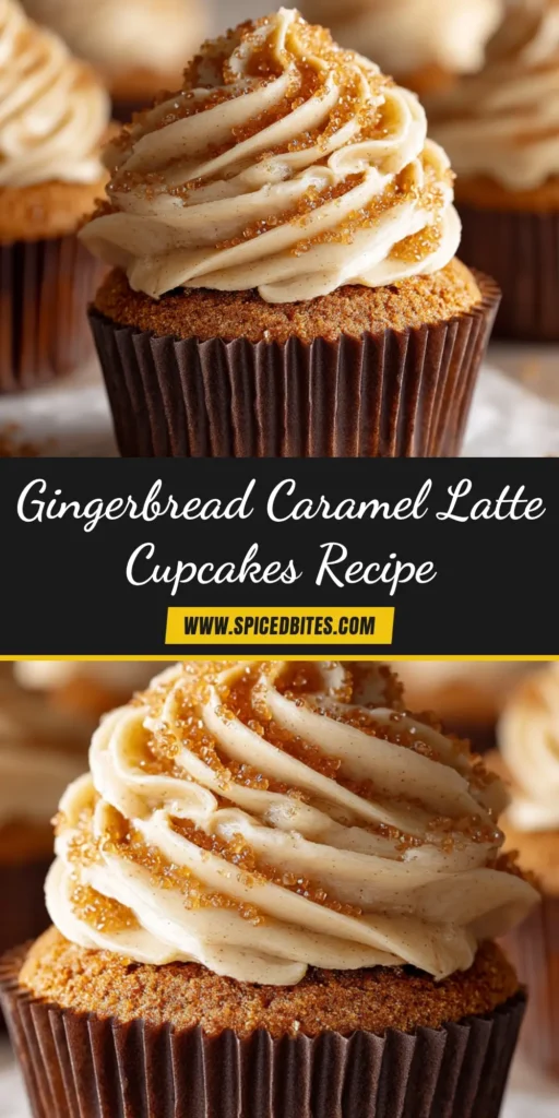 A beautiful swirl of caramel latte frosting on top of a gingerbread caramel latte cupcake, ready to be shared. The perfect holiday dessert recipe.