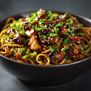Chicken Teriyaki Noodles (30-Minute Recipe) 4 An overhead shot of a finished bowl of homemade teriyaki noodle stir fry with chicken and fresh vegetables.