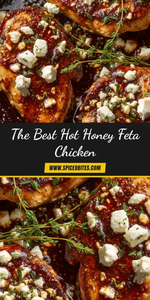 A stunning overhead shot of Hot Honey Feta Chicken in a skillet, garnished with parsley. The chicken is golden brown and glistening with sauce, perfect for a Pinterest pin.