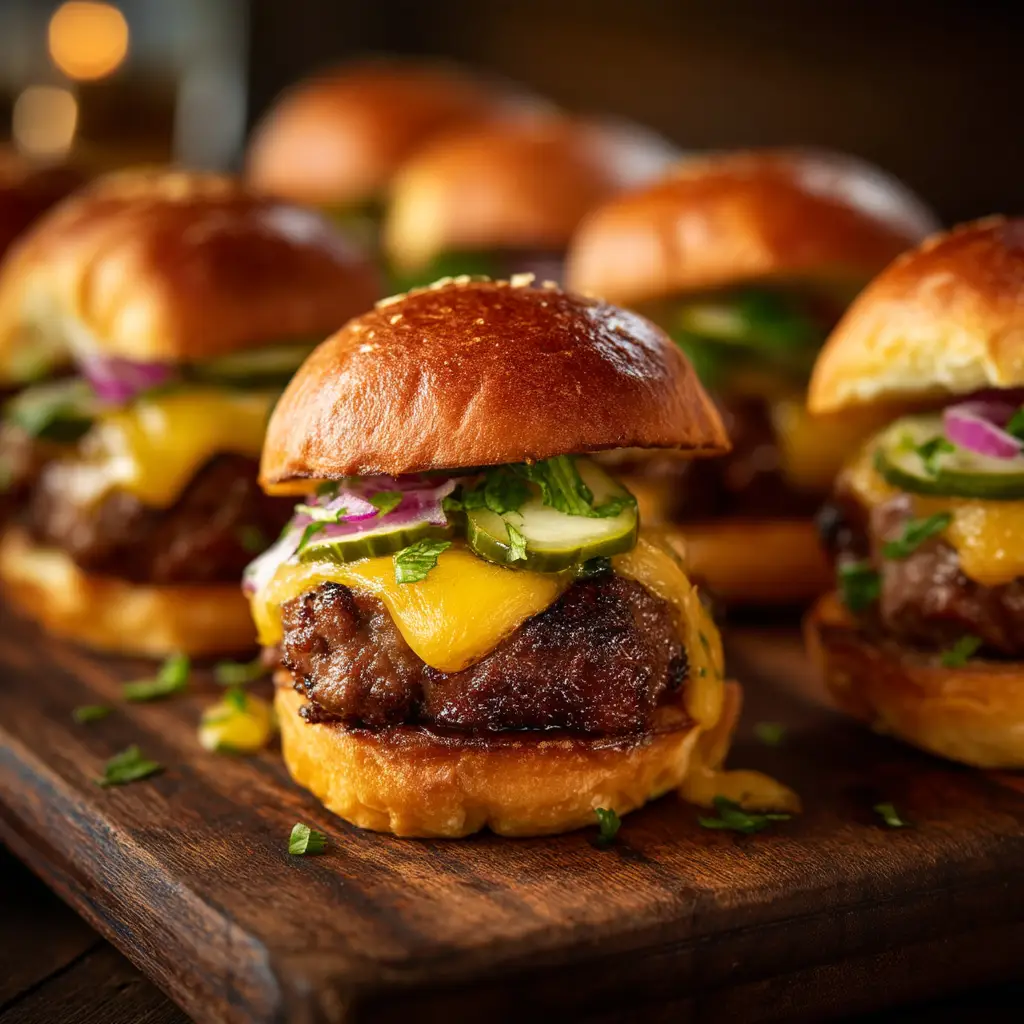 Smash Burger Sliders: The Ultimate Crowd-Pleasing Recipe 1 A step-by-step view of assembling cheeseburger sliders with a special sauce and pickles on soft buns.